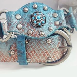 90's-Y2K Belt🔥Boho Western Blue Faux Snake Studded Buckle Belt